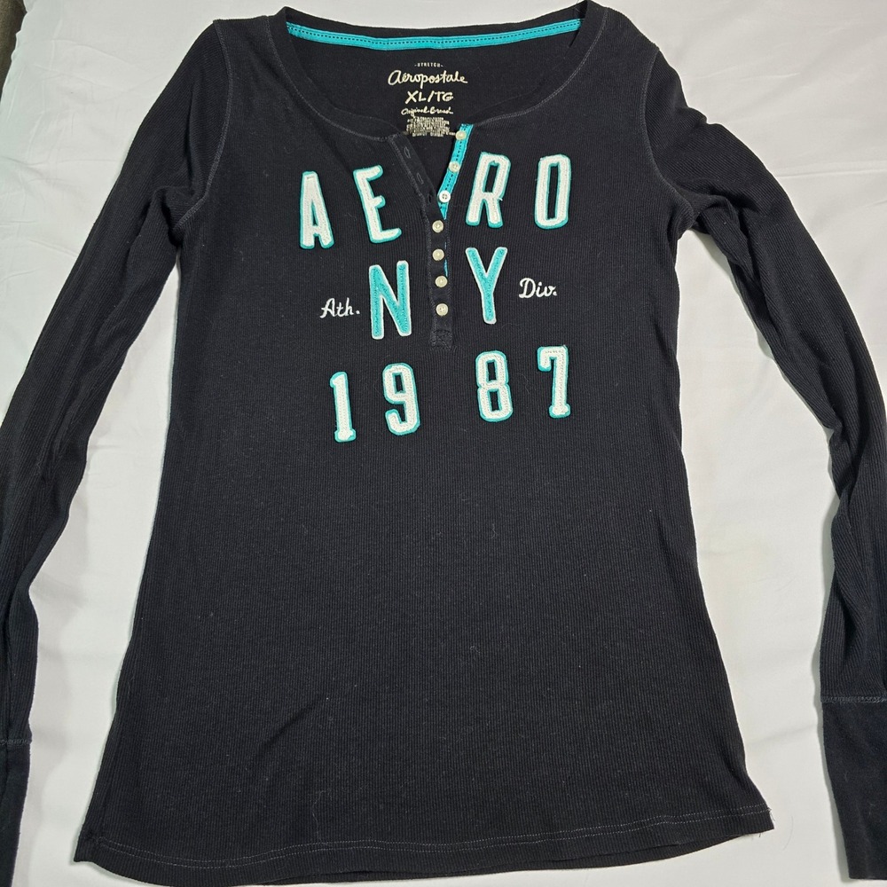 Aeropostale Indie Sleaze 2000s XL Long Sleeve Ribbed Thermal Graphic Logo